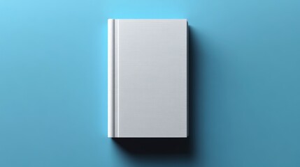 Top View of a White Book Cover on Blue Background: High-Resolution Flat Lay Mockup with No Text or Images for Creative Design