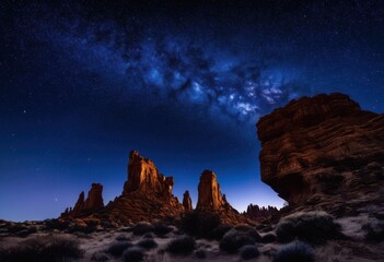 majestic rock formations majestically silhouetted starlit sky filled twinkling stars cosmic wonders, stone, landscape, night, peak, mountain, structure