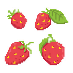 Strawberry Pixel Art. Berries Set. Vector Illustration