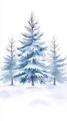 Fototapeta premium Beautiful New Year banner for stock photos, snowfall on a white background, watercolor paints, hand-drawn winter landscape. 