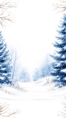 Obraz premium Beautiful New Year banner for stock photos, snowfall on a white background, watercolor paints, hand-drawn winter landscape. 