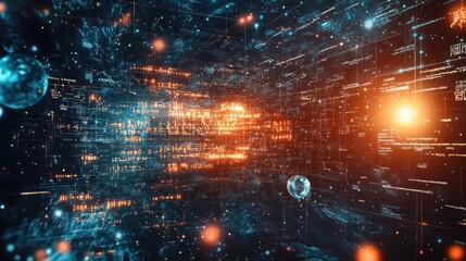 Obraz premium Physics or Mathematical Equations on a Universe-Themed LED Background -- AI Generated