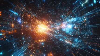 Fototapeta premium Physics or Mathematical Equations on a Universe-Themed LED Background -- AI Generated