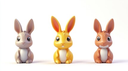 Fototapeta premium Three colorful cartoon rabbits in a playful arrangement.