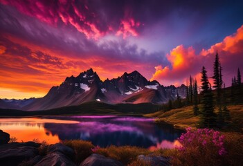 breathtaking majesty mountain landscapes captured sunrise sunset vibrant colors silhouettes, nature, scenery, sky, clouds, horizon, peaks, rocks, valleys