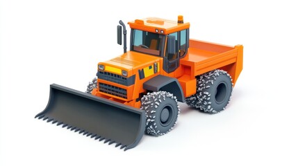 Fototapeta premium A stylized orange bulldozer with snow tires, designed for heavy-duty construction tasks.