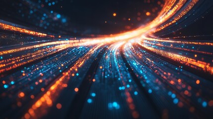 Fototapeta premium A futuristic design illustrating rapid data movement with glowing rays and dynamic explosions, capturing the essence of space travel