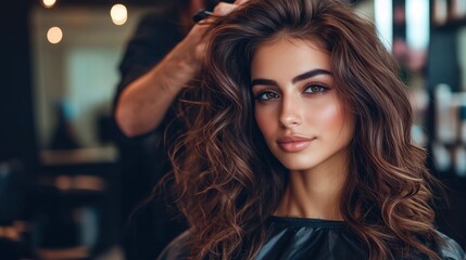 Fototapeta premium hairdresser styling a client's hair in a modern salon