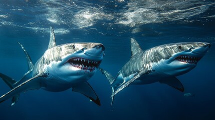 Encounter with three great white sharks  a thrilling attack from the depths of the ocean