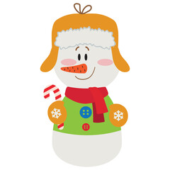 Vintage snowman  vector cartoon flat style illustration