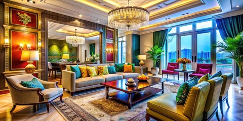 Elegant luxury interior view showcasing modern decor, stylish furnishings, and sophisticated ambiance