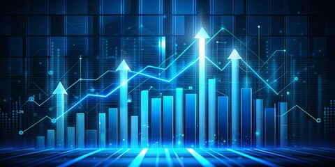 Business chart growing, graph bar raising up, economic growth theme banner illustration