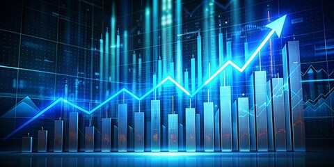 Business chart growing, graph bar raising up, economic growth theme banner illustration