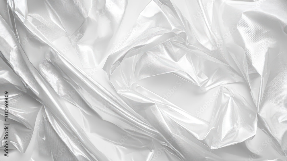 Poster a close-up of crumpled, glossy white material creating an abstract texture.