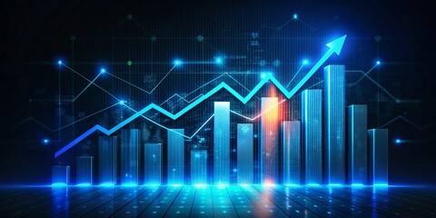 Business chart growing, graph bar raising up, economic growth theme banner illustration