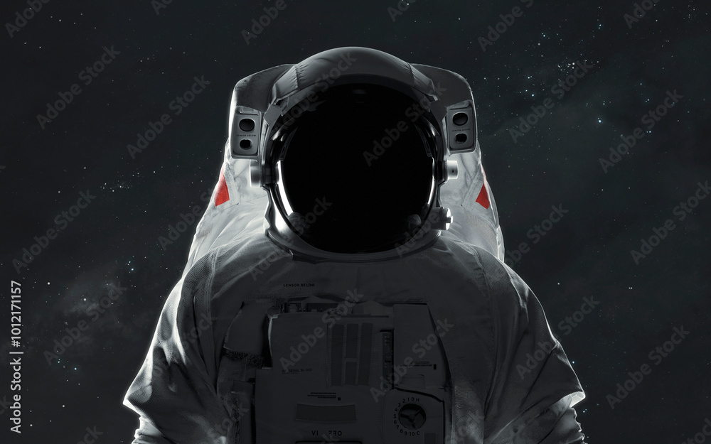 Canvas Prints 3d illustration of astronaut in spacesuit at earth orbit. high quality digital space sci-fi art in 5