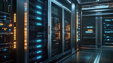 Computer Server with Latticed Doors. AI generated illustration.