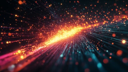 Obraz premium A bold composition of glowing data flow and explosion, lights, energetic backround, colorful