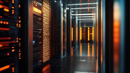 Fototapeta premium Computer Server with Latticed Doors. AI generated illustration.