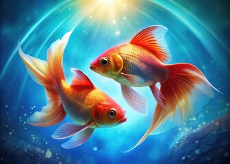 Fototapeta premium Elegant Pisces Symbol Represented by Two Fish Swimming in Harmony Against a Soft Blue Background