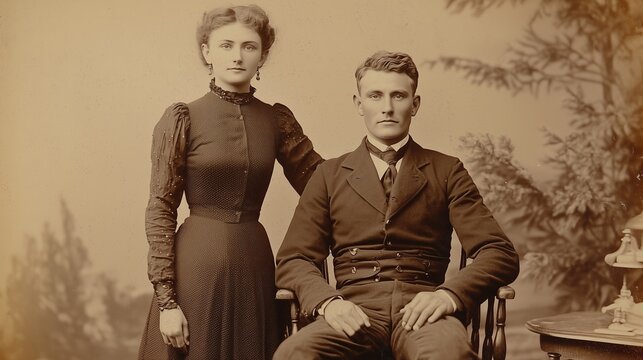 Vintage portrait of victorian-era couple in formal attire