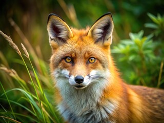 Fototapeta premium Elegant Red Fox in Natural Habitat Showcasing Unique Fur Patterns and Playful Behavior in Nature