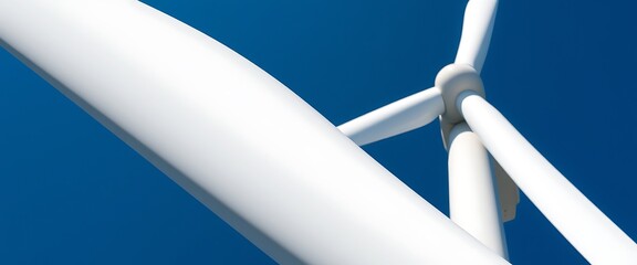 Naklejka premium A close-up shot of a single wind turbine blade, showcasing its smooth surface and aerodynamic design.