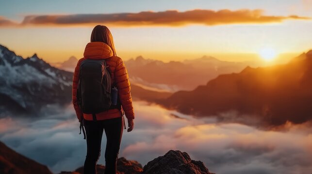 female with a backpack overlooking a scenic view while hking adventure trips  