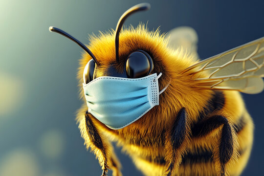 3D Illustration of a cartoon bee with a mask