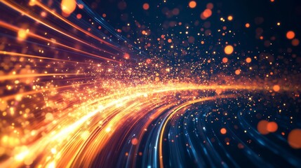 Fototapeta premium A stunning illustration of luminous data trails in motion, with explosive patterns and a sense of hyper-speed travel, on a dark background