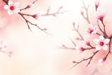 Fototapeta premium Delicate cherry blossoms in soft pink hues with copy space