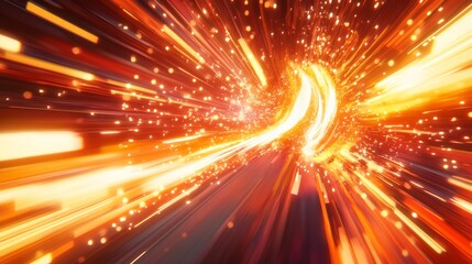 Naklejka premium A futuristic design illustrating rapid data movement with glowing rays and dynamic explosions, capturing the essence of space travel