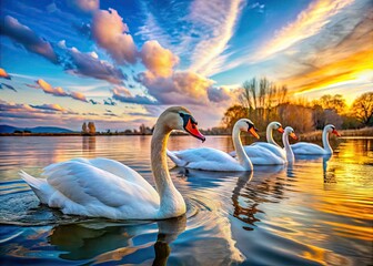 Fototapeta premium Elegant Swans in Serene Waters Perfect for Artistic Inspiration and Drawing Reference Material