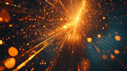 Fototapeta premium A futuristic design illustrating rapid data movement with glowing rays and dynamic explosions, capturing the essence of space travel