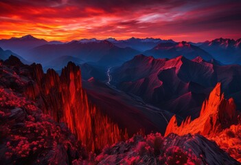 breathtaking vibrant sunsets framing majestic mountain ranges rich hues striking views captured dusk dawn, colorful, landscape, sky, nature, horizon, light