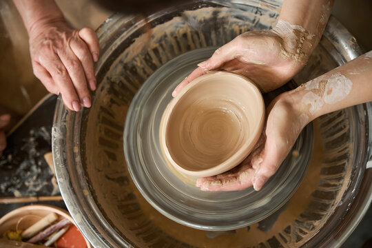 Popular pottery lesson in ceramics studio