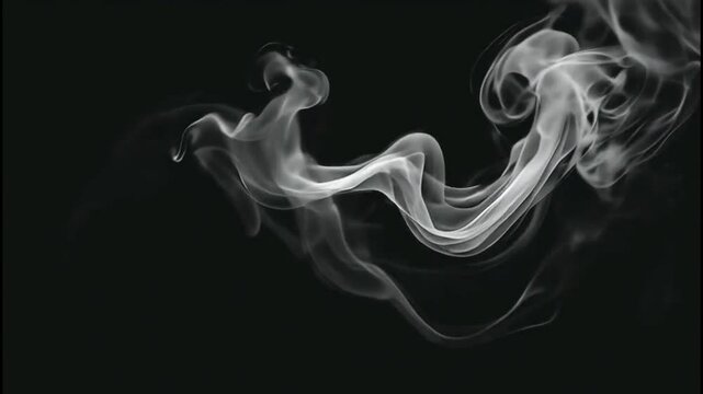 Thin smoke of incense, Super Slow Motion Shot of Real Smoke Slowly Swirling on Black Background, Thin smoke flowing on Black Background, Thin trail of smoke rises on black background