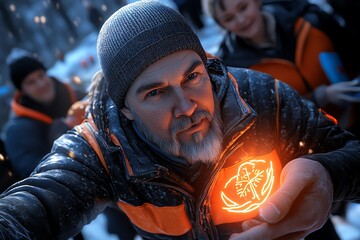 3D-rendered scene of a group of people volunteering at a community event, with realistic lighting and animation capturing the spirit of cooperation and humanism