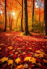 vibrant autumn leaves showcasing breathtaking natural textures amidst rich colors seasonal charm, nature, foliage, landscape, sunlight, scenery, ground