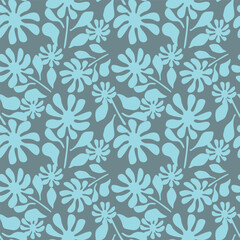 blue seamless vector stock flowers with leaves pattern on cream background