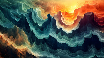 Obraz premium Abstract Illustration of Wavy Layers in Teal, Orange, and Brown