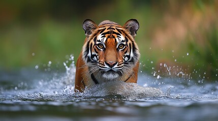 Bengal Tiger Emerging from Water with Splash