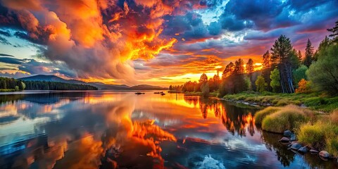 Elements of Nature: Air, Water, and Fire in Perfect Harmony Creating a Beautiful Landscape Scene