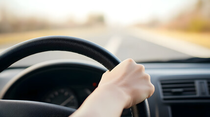 Woman&rsquo;s Hand Holding a Steering Wheel | Firm Grip and Control While Driving