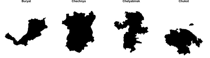 Buryat, Chechnya, Chelyabinsk, Chukot outline maps