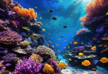 Fototapeta premium vibrant underwater ecosystem colorful coral reefs home diverse species fish marine life, aquatic, specimens, biodiversity, blue, hues, deep, ocean, discovery