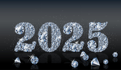 Happy 2025 diamond new year card, vector illustration