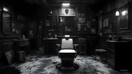 Abandoned Barbershop Interior - 3D Illustration