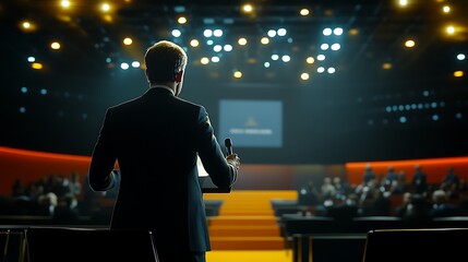 Fototapeta premium A business leader addressing the team with an inspirational talk in a stylish, contemporary office 