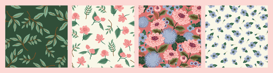 Floral seamless patterns. Vector design for paper, cover, fabric, interior decor and other